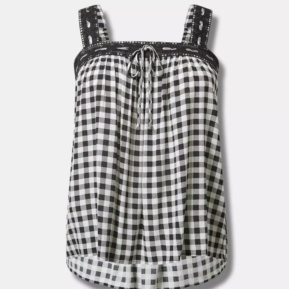 Torrid Washable Gauze Crochet Lace Trim Tank